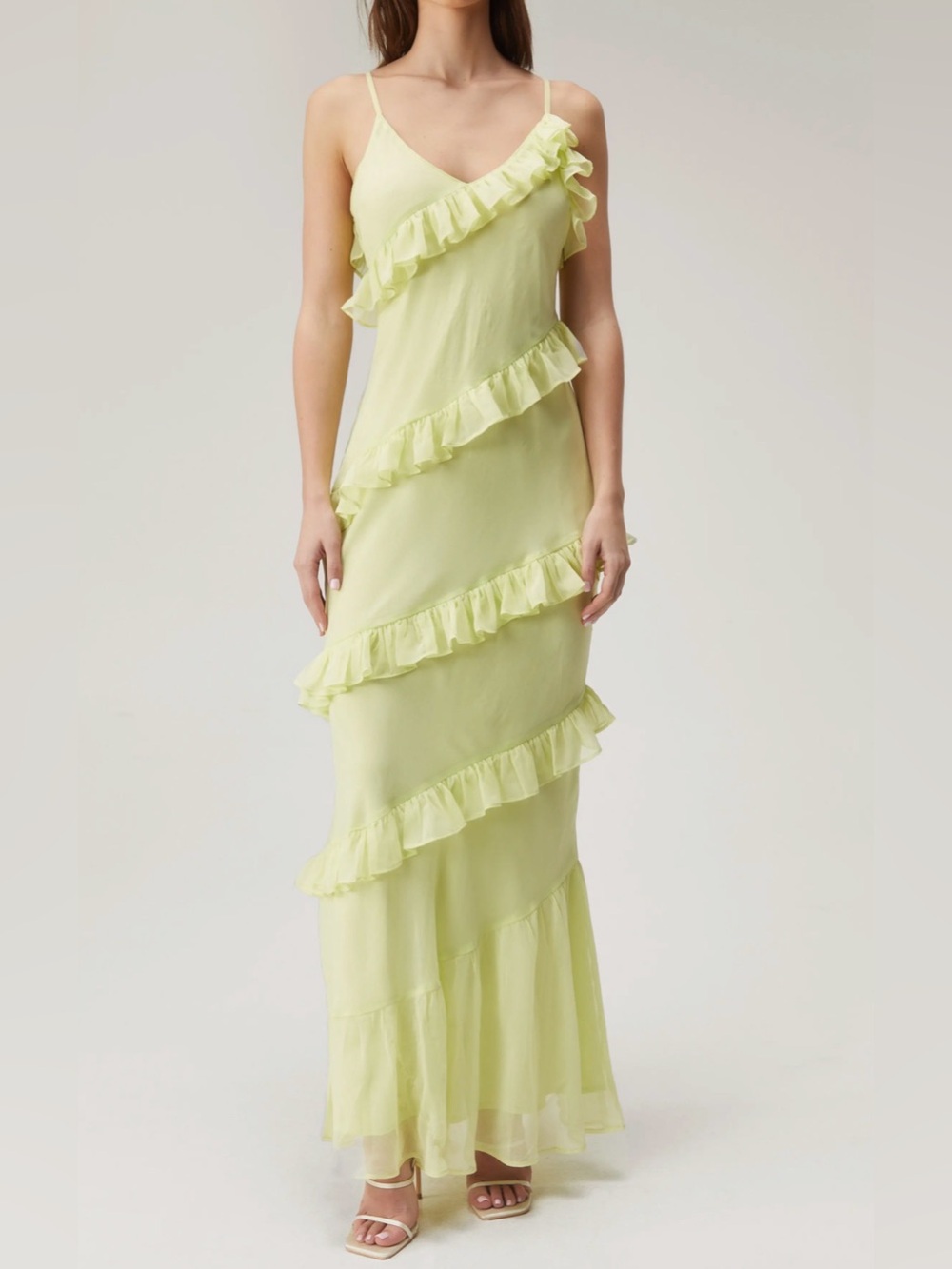 Nasty Gal Ruffle Maxi Dress – Lime Green – Size US 4